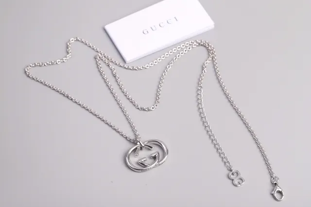 Gucci GG Marmont Silver Interlocking Double G Pendant Polished Finish Necklace 5