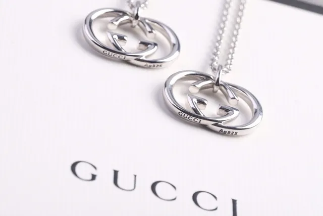 Gucci GG Marmont Silver Interlocking Double G Pendant Polished Finish Necklace 6