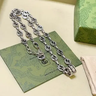 Gucci GG Marmont Silver Interlocking G Motif Oxidized Finish Necklace