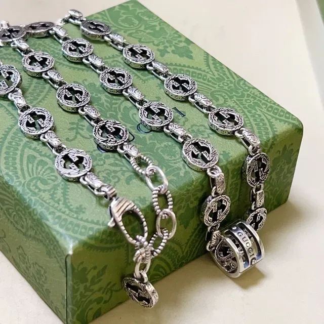 Gucci GG Marmont Silver Interlocking G Motif Oxidized Finish Necklace 6
