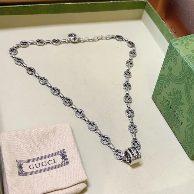 Gucci GG Marmont Silver Interlocking G Motif Oxidized Finish Necklace 7