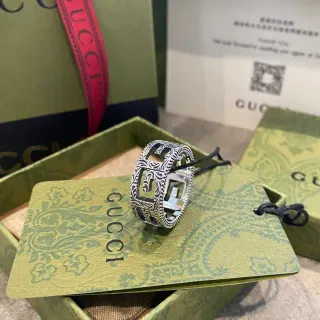 Gucci GG Marmont Silver Ornate Filigree Interlocking G Motif Ring