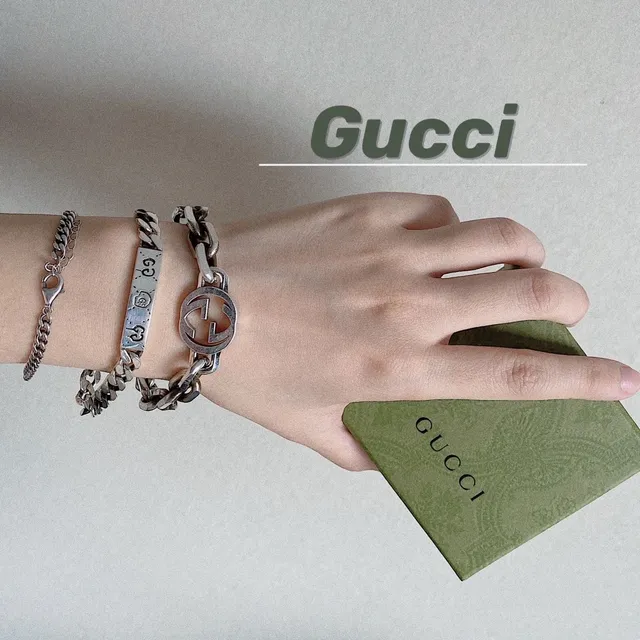 Gucci GG Marmont Silver-Tone Interlocking G Chain Bracelet 2