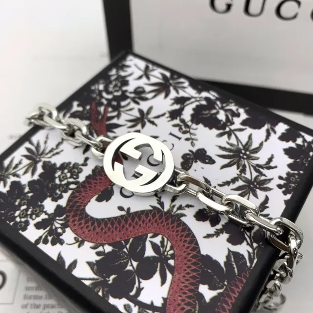 Gucci GG Marmont Silver-Tone Interlocking G Chain Bracelet 6