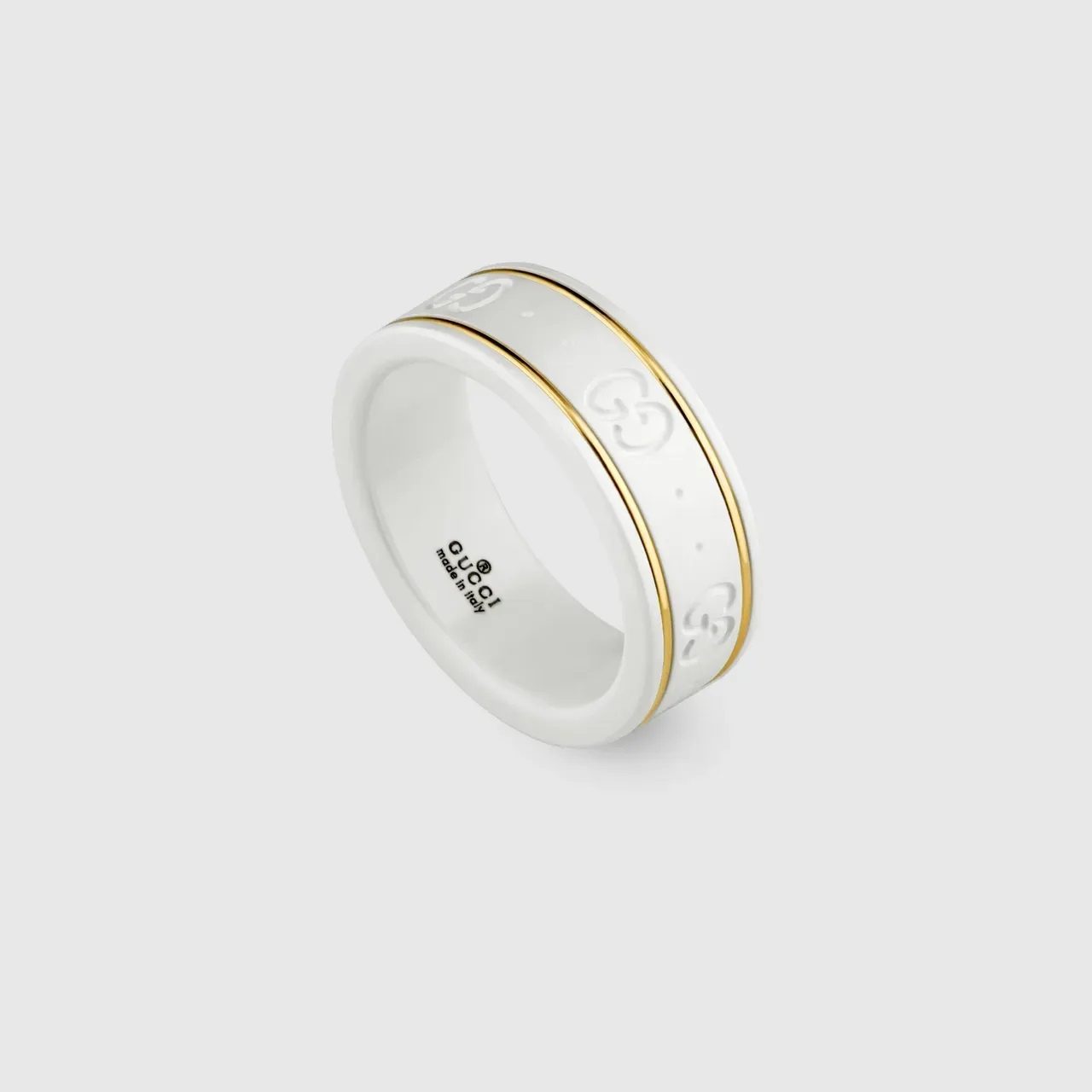 Gucci GG Marmont White Ceramic and Gold-Tone Ring 2