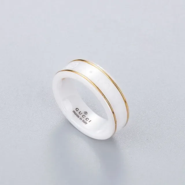 Gucci GG Marmont White Ceramic and Gold-Tone Ring 7