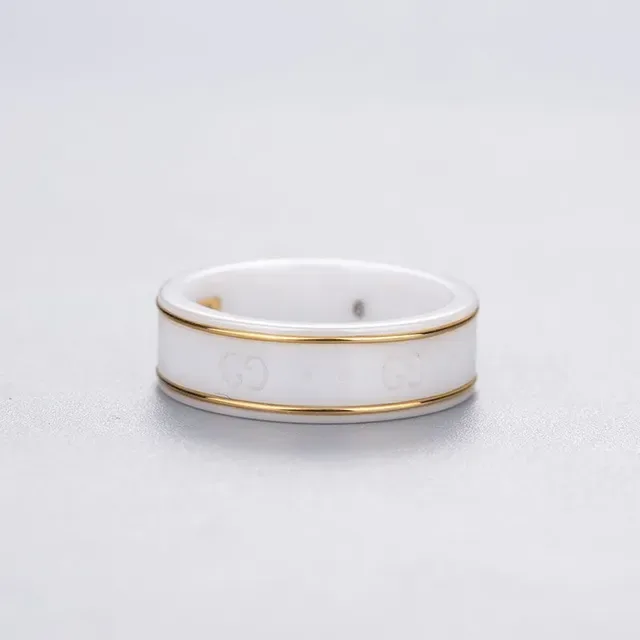 Gucci GG Marmont White Ceramic and Gold-Tone Ring 9