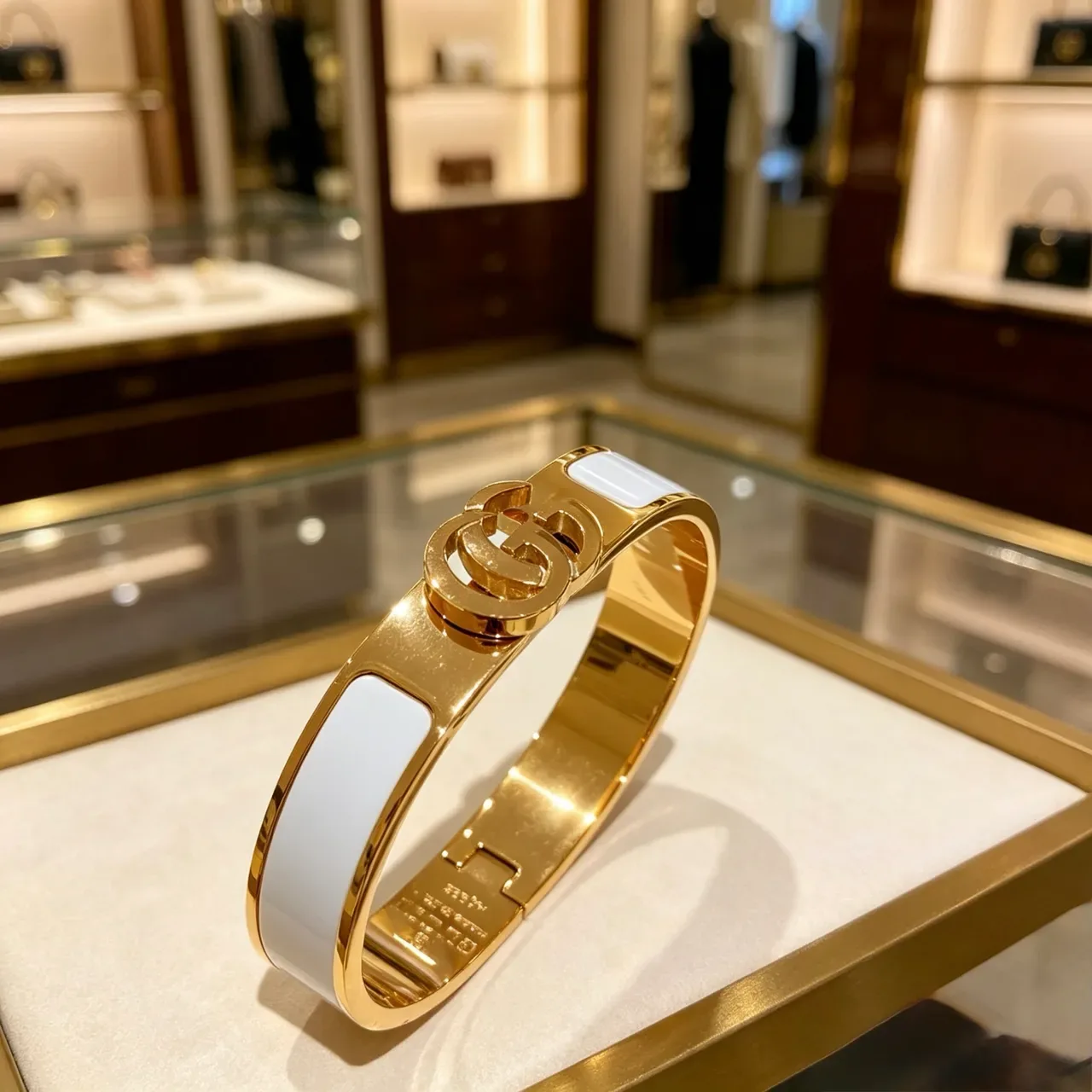 سوار Gucci GG Marmont أبيض مينا ذهبي اللون مفصل 6