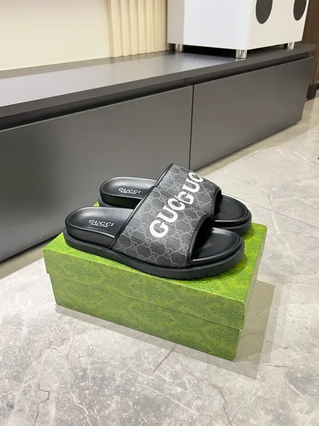 Gucci GG Slide Logo-Print Slippers 10