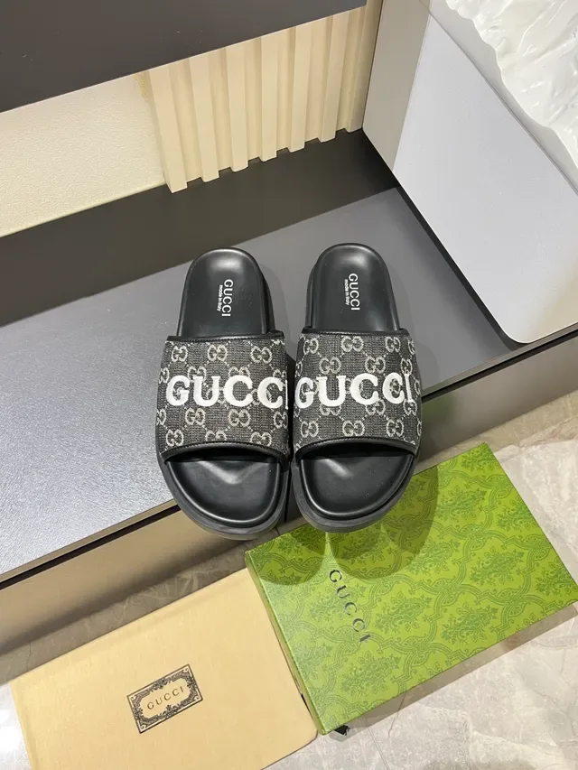 Gucci GG Slide Logo-Print Slippers 19