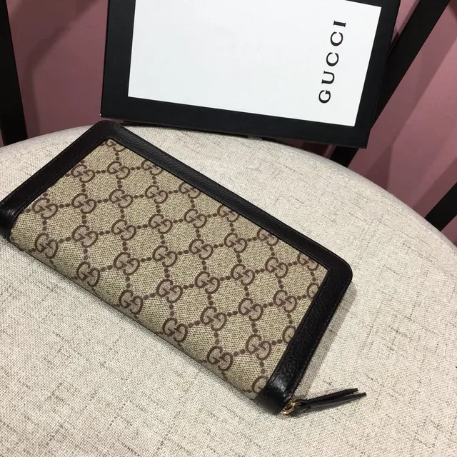 Gucci GG Supreme بيج وأسود محفظة طويلة 7