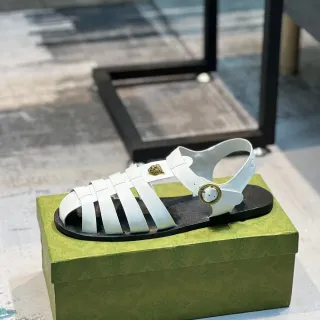 Gucci Gladiator Sandal White Gold Leather Strap Design Gladiator Sandals