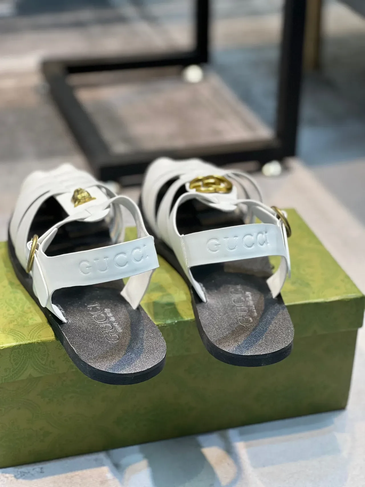 Gucci Gladiator Sandal White Gold Leather Strap Design Gladiator Sandals 2