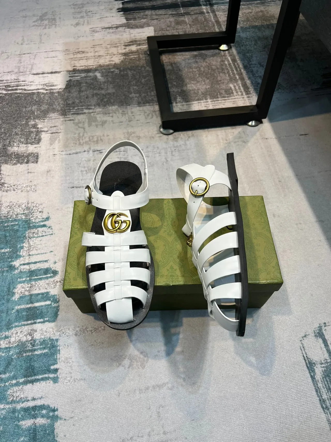 Gucci Gladiator Sandal White Gold Leather Strap Design Gladiator Sandals 4
