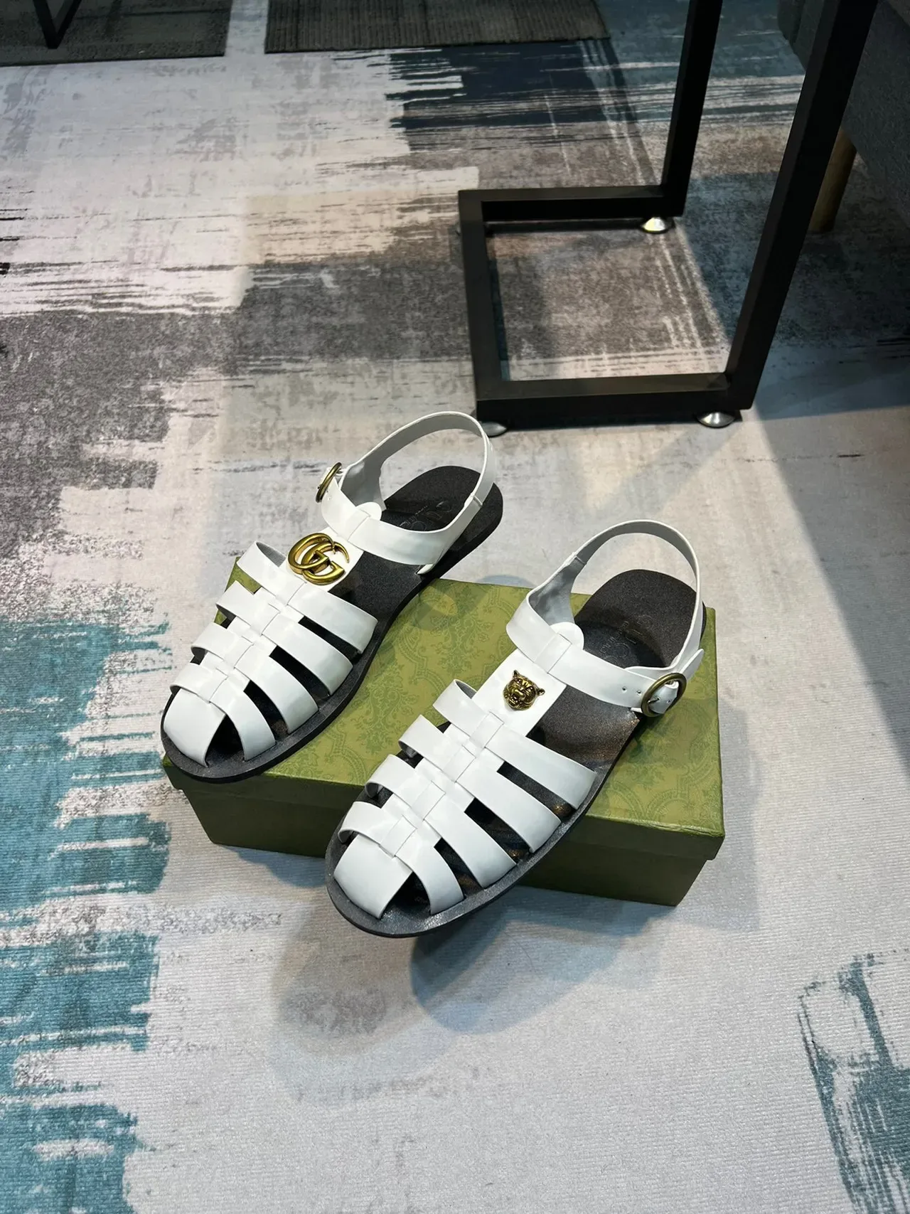 Gucci Gladiator Sandal White Gold Leather Strap Design Gladiator Sandals 5