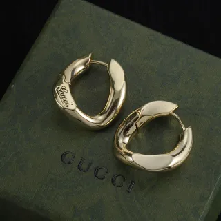 Gucci Gold Asymmetrical Curved Hoops Hinged Closure Earrings