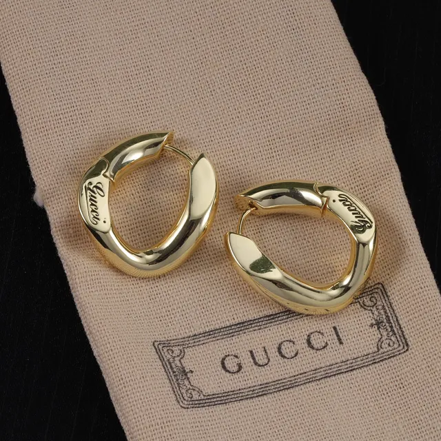 Gucci Gold Asymmetrical Curved Hoops Hinged Closure Earrings 4
