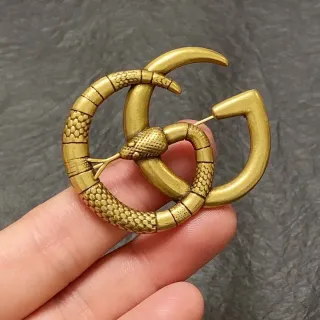 Gucci Gold Interlocking G Motif Coiled Serpent Brooch