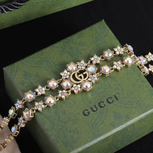 Gucci Gold Multicolor Iridescent Crystal Bracelet 2