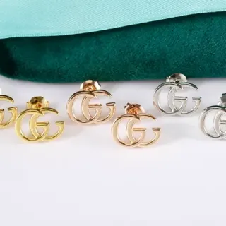 Gucci Gold Silver Interlocking Double-G Logo Minimalist Stud Earrings