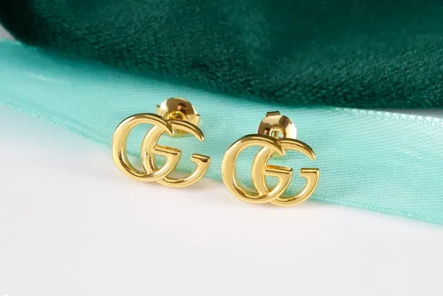 Gucci Gold Silver Interlocking Double-G Logo Minimalist Stud Earrings 6