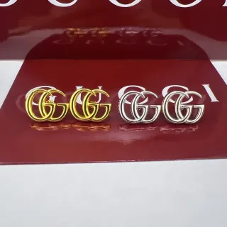 Gucci Gold Silver Interlocking Double-G Motif Polished Metal Earrings