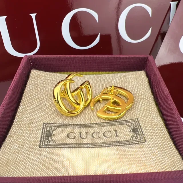 Gucci Gold Silver Interlocking Double-G Motif Polished Metal Earrings 5