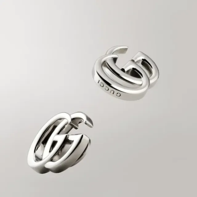 Gucci Gold Silver Interlocking Double-G Motif Polished Metal Earrings 7