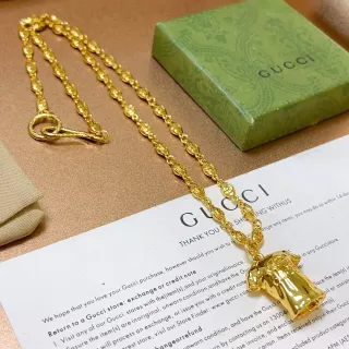 Gucci Gold Textured Oval-Link Chain Necklace