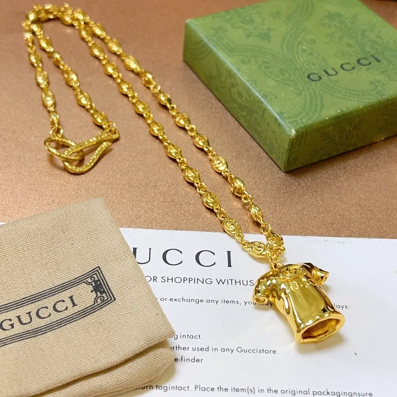 Gucci Gold Textured Oval-Link Chain Necklace 3