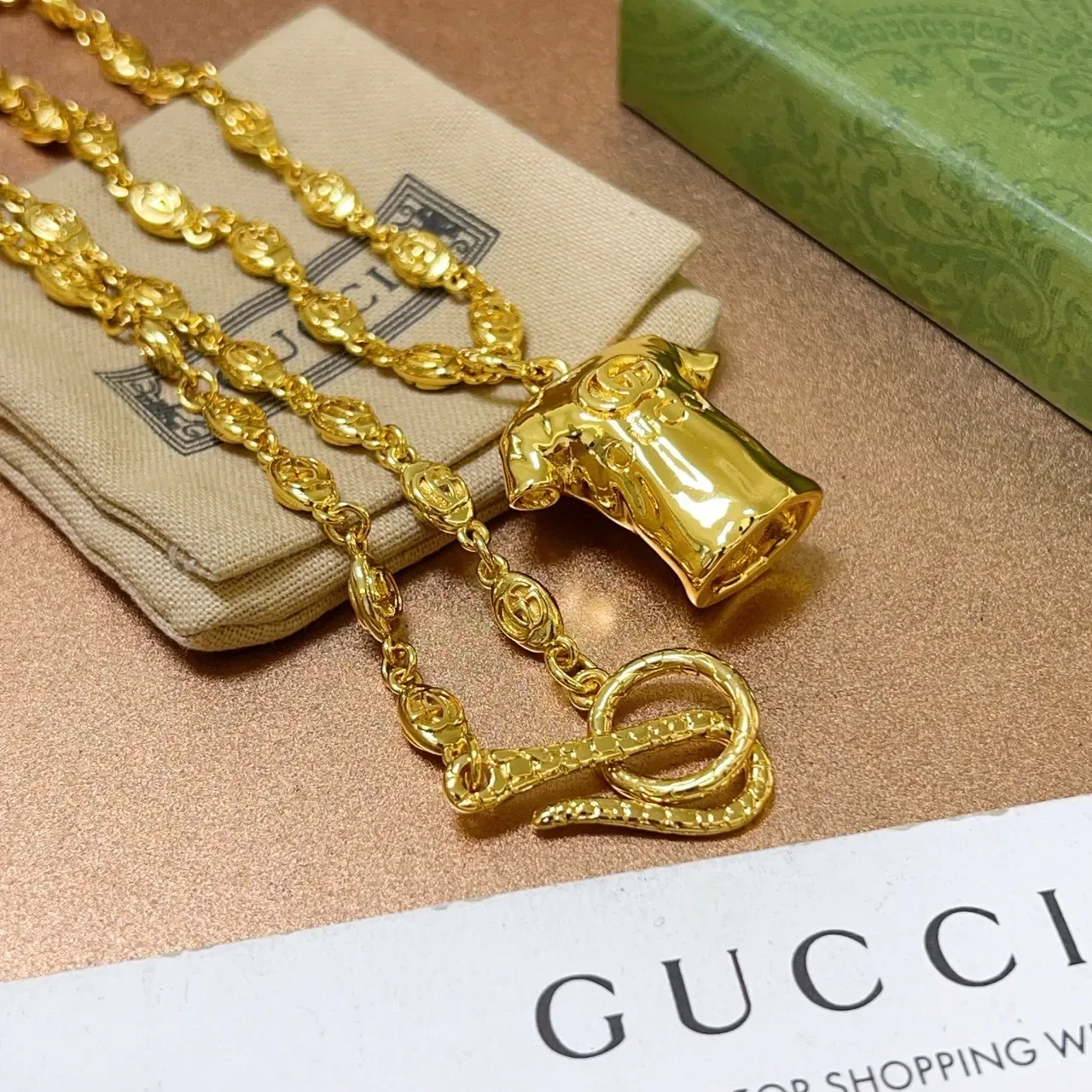 Gucci Gold Textured Oval-Link Chain Necklace 9
