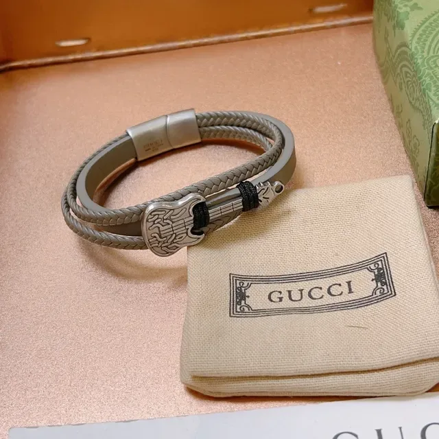 Gucci Guitar Charm Braided Leather Bracelet 2