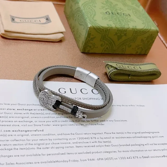 Gucci Guitar Charm Braided Leather Bracelet 3