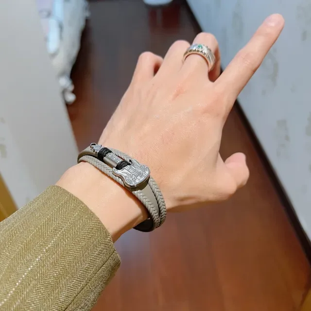 Gucci Guitar Charm Braided Leather Bracelet 4