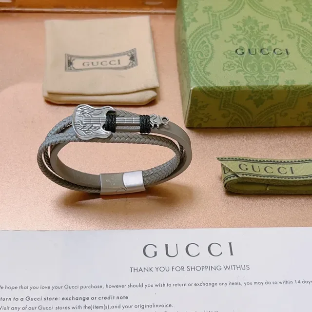 Gucci Guitar Charm Braided Leather Bracelet 5