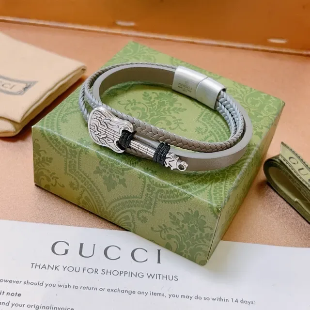 Gucci Guitar Charm Braided Leather Bracelet 6