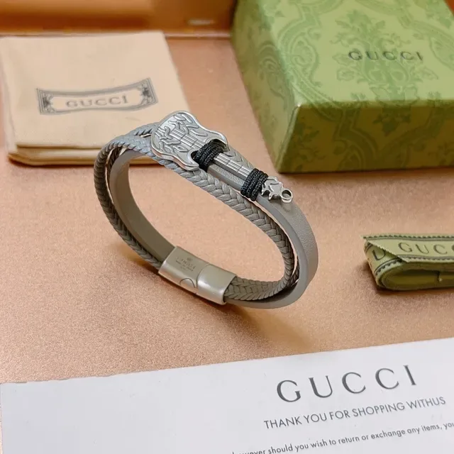 Gucci Guitar Charm Braided Leather Bracelet 9