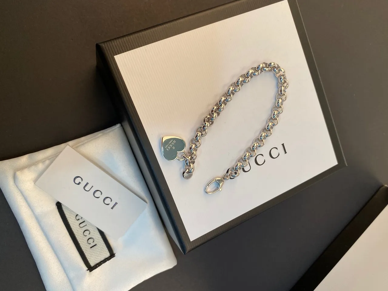 Gucci Heart Charm Chunky Chain Bracelet 7