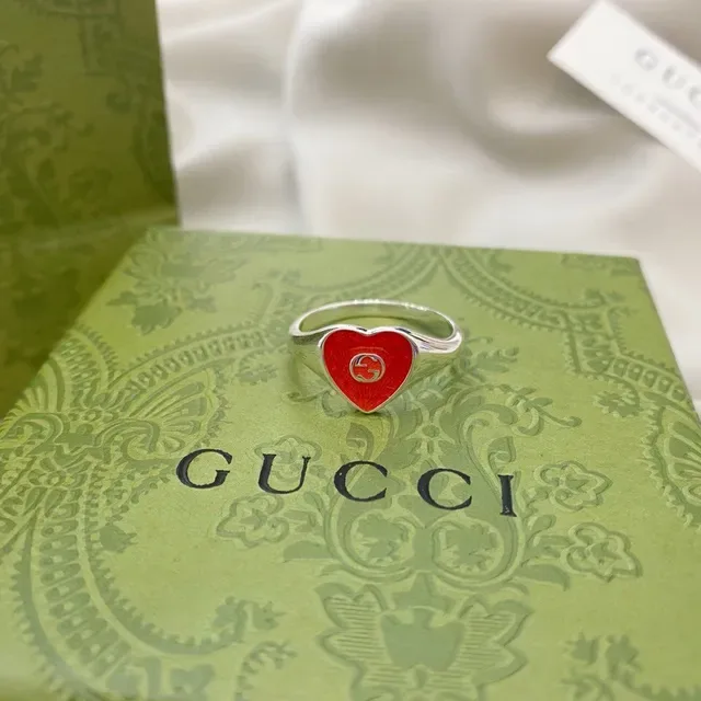 Gucci Heart Signet Ring Red Enamel Silver-Tone Ring 5
