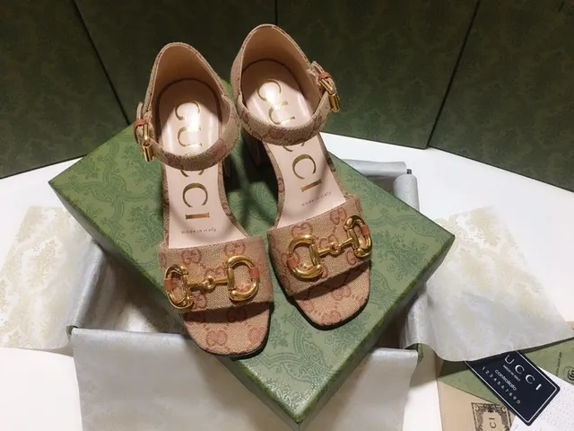 Gucci Horsebit 1955 Beige Gold GG Monogram Canvas Buckle Block Heel 2
