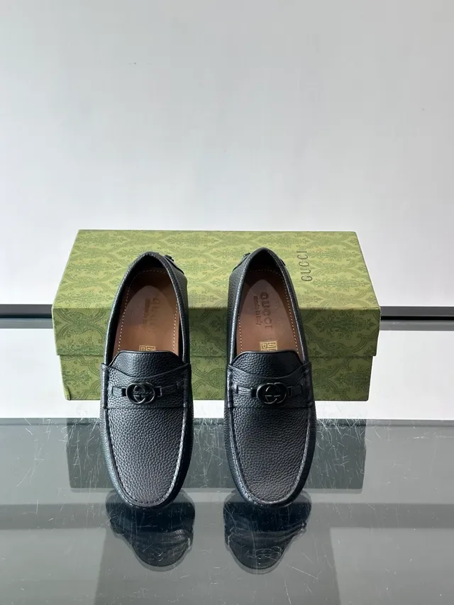 Gucci Horsebit 1955 Black Brown Pebbled Leather Buckle Loafer 4