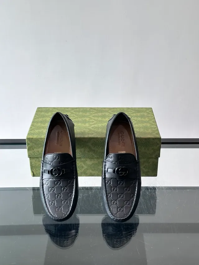 Gucci Horsebit 1955 Black Embossed GG Loafers 4