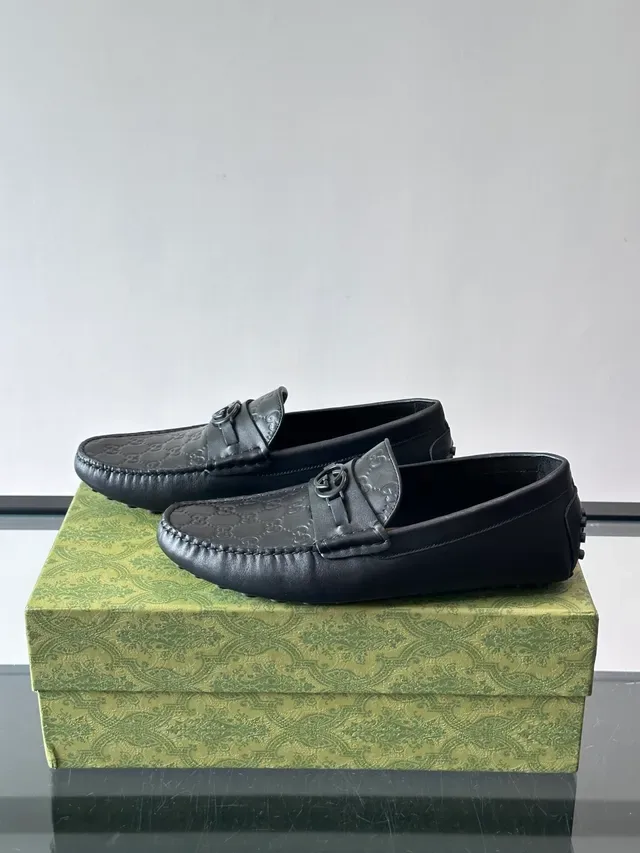 Gucci Horsebit 1955 Black Embossed GG Loafers 5