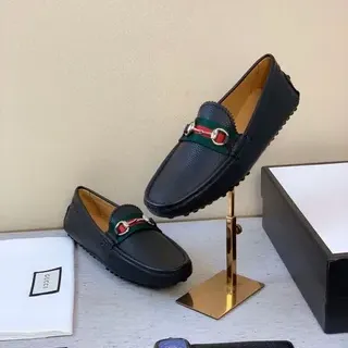 Gucci Horsebit 1955 Black Green Pebbled Leather Buckle Loafer