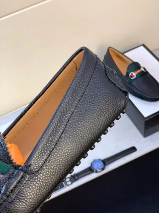 Gucci Horsebit 1955 Noir Vert Cuir Grainé Boucle Loafer 2