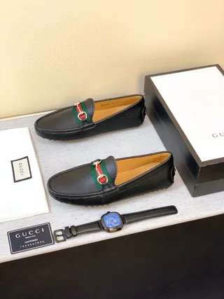 Gucci Horsebit 1955 Noir Vert Cuir Grainé Boucle Loafer 5