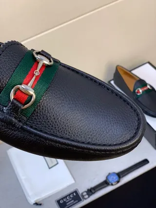 Gucci Horsebit 1955 Noir Vert Cuir Grainé Boucle Loafer 7