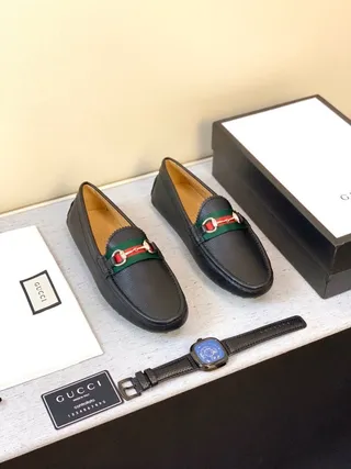 Gucci Horsebit 1955 Noir Vert Cuir Grainé Boucle Loafer 8