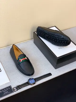 Gucci Horsebit 1955 Noir Vert Cuir Grainé Boucle Loafer 9