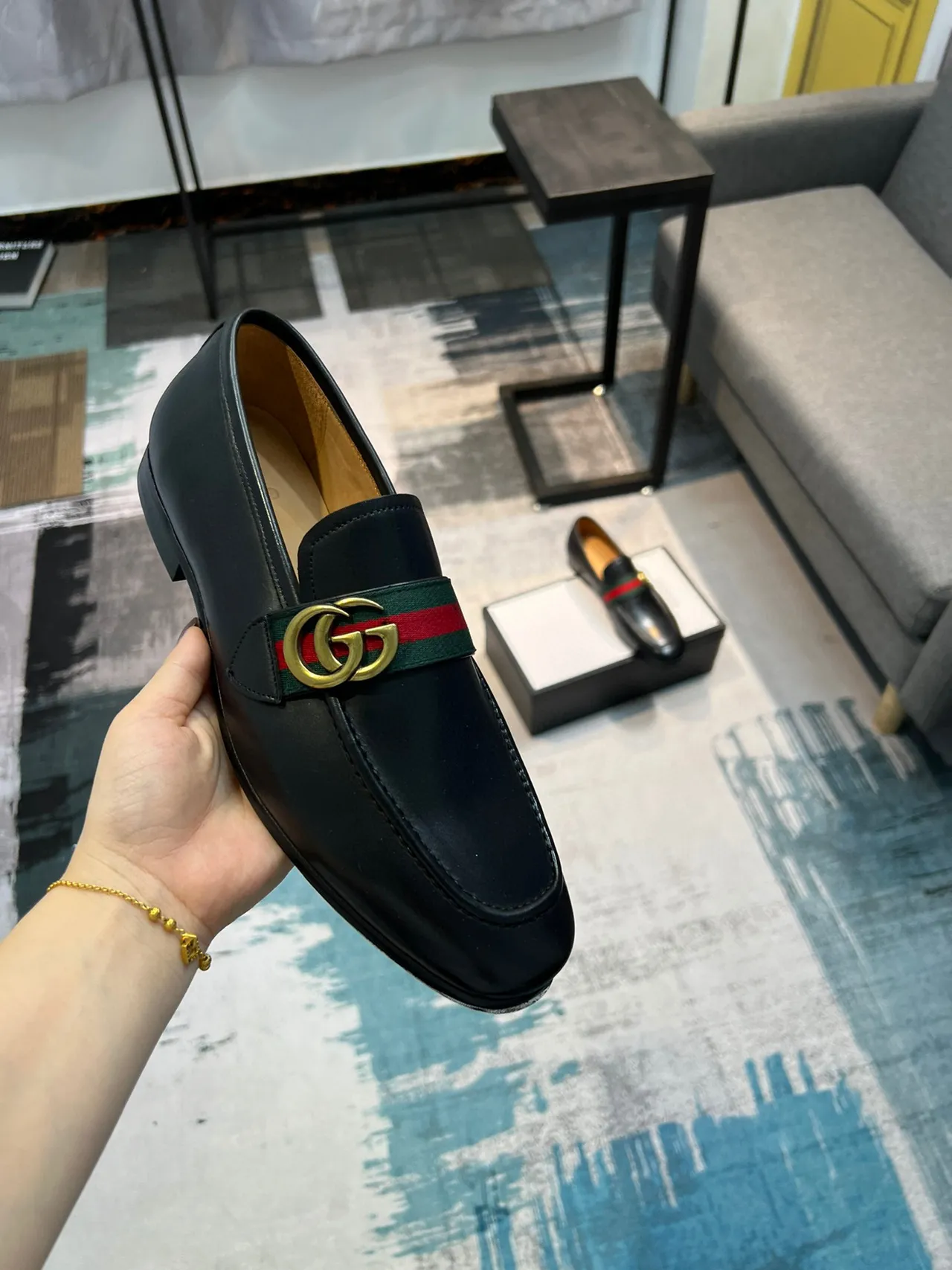 Gucci Horsebit 1955 কালো চামড়ার জালি রেখাযুক্ত লুফার 5